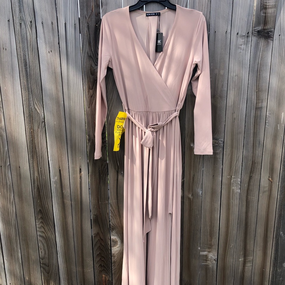 NWTs Koh Koh Light Brown V-neck Long Sleeve Dress